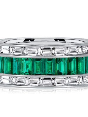 Emerald Green Channel Set Wedding Band - Sterling Silver Anniversary Ring