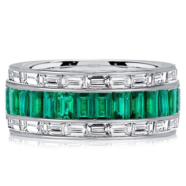 Emerald Green Channel Set Wedding Band - Sterling Silver Anniversary Ring