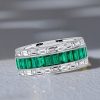 Emerald Green Channel Set Wedding Band - Sterling Silver Anniversary Ring
