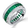 Emerald Green Channel Set Wedding Band - Sterling Silver Anniversary Ring
