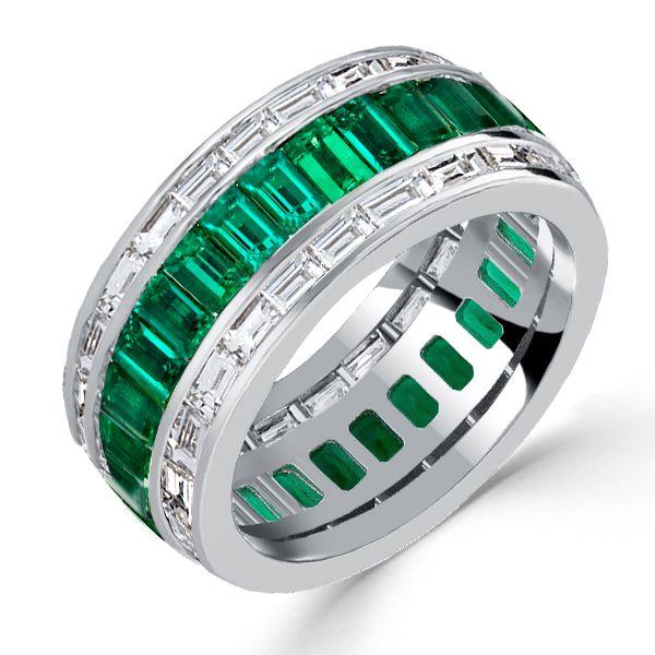 Emerald Green Channel Set Wedding Band - Sterling Silver Anniversary Ring