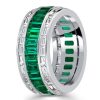 Emerald Green Channel Set Wedding Band - Sterling Silver Anniversary Ring