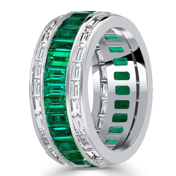 Emerald Green Channel Set Wedding Band - Sterling Silver Anniversary Ring