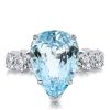Unique Pear Cut Aquamarine Engagement Ring Sterling Silver Rhodium Plated