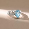 Unique Pear Cut Aquamarine Engagement Ring Sterling Silver Rhodium Plated