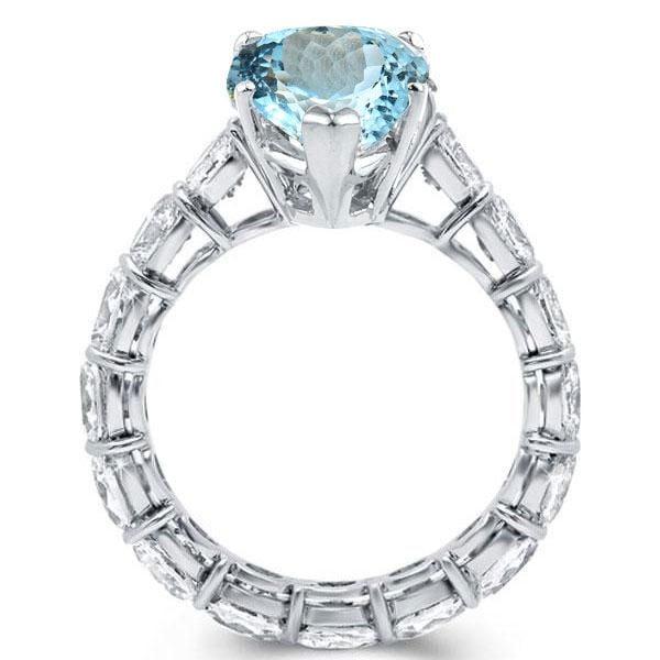 Unique Pear Cut Aquamarine Engagement Ring Sterling Silver Rhodium Plated