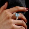 Unique Pear Cut Aquamarine Engagement Ring Sterling Silver Rhodium Plated