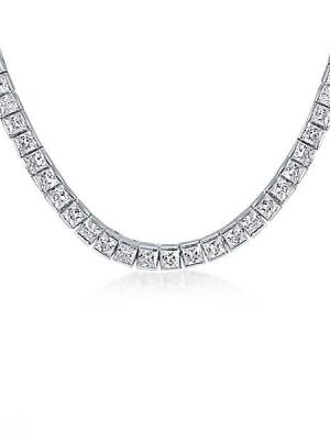 Radiant Cut Tennis Necklace - 925 Sterling Silver - On Sale