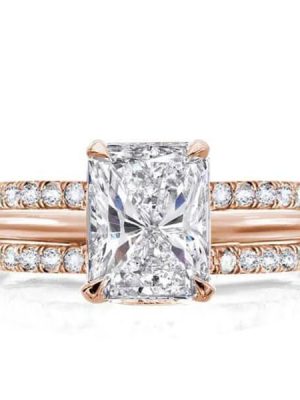 Radiant White Sapphire 3PC Wedding Set - 18K Rose Gold Plated Sterling Silver