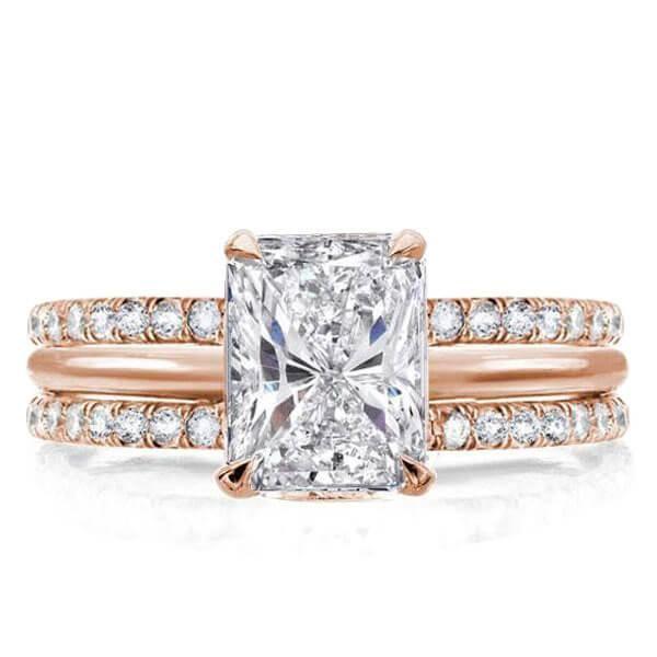 Radiant White Sapphire 3PC Wedding Set - 18K Rose Gold Plated Sterling Silver