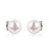 Classic Pink Natural Pearl Stud Earrings in Rhodium Plated 925 Sterling Silver
