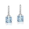 Cushion Cut Aquamarine Drop Earrings for Women in Rhodium Plated Sterling Silver