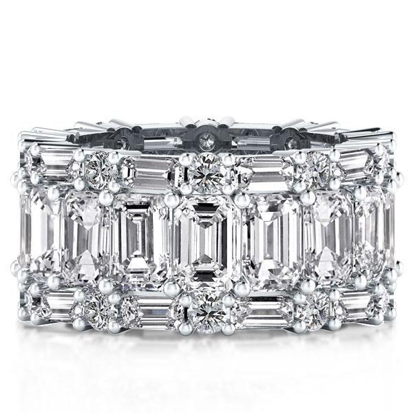Triple Row Eternity Emerald Wedding Band - Sterling Silver
