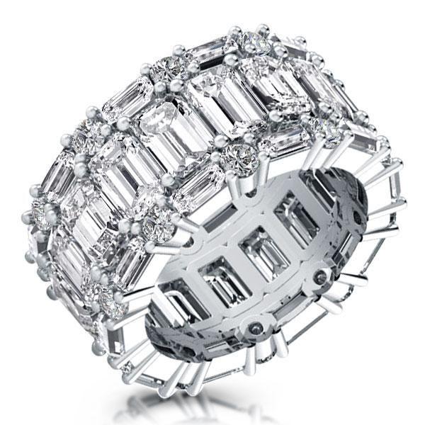 Triple Row Eternity Emerald Wedding Band - Sterling Silver