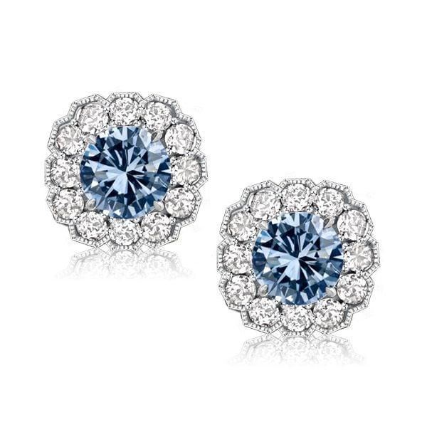 Sterling Silver Blue Topaz Halo Stud Earrings for Women