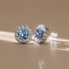 Sterling Silver Blue Topaz Halo Stud Earrings for Women