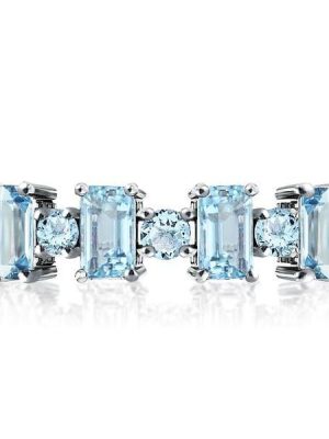 Sterling Silver Aquamarine Baguette Wedding Band for Women