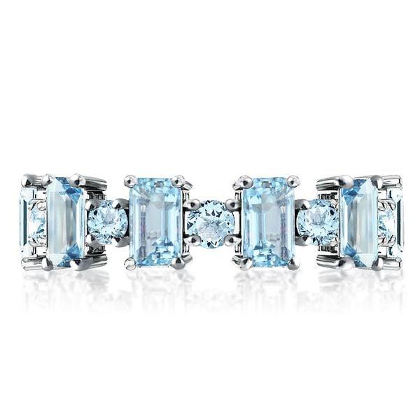 Sterling Silver Aquamarine Baguette Wedding Band for Women