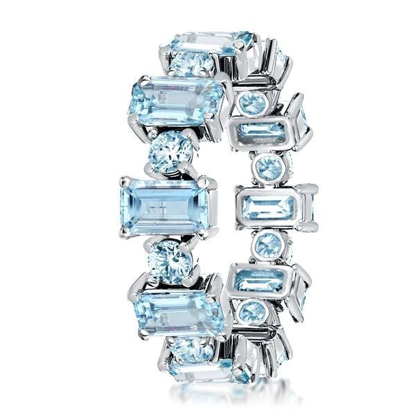 Sterling Silver Aquamarine Baguette Wedding Band for Women