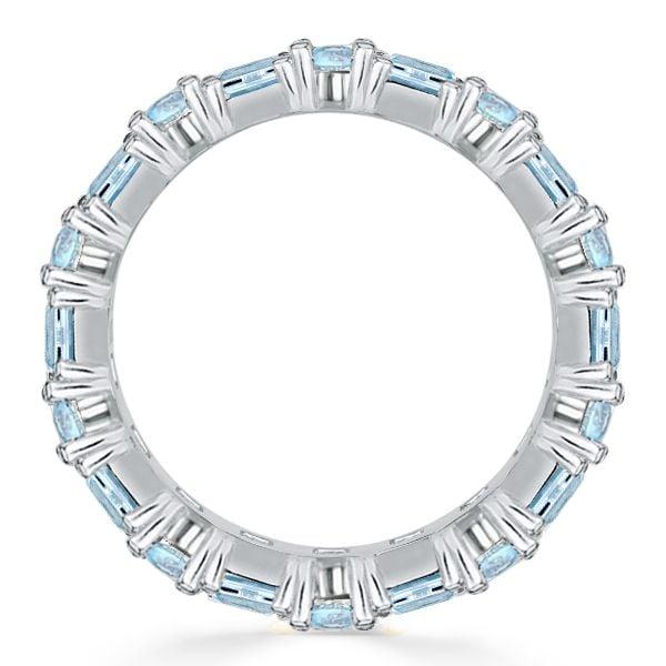 Sterling Silver Aquamarine Baguette Wedding Band for Women