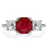 Ruby Engagement Ring: Three Stone Cushion Cut Sterling Silver Ring