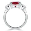 Ruby Engagement Ring: Three Stone Cushion Cut Sterling Silver Ring