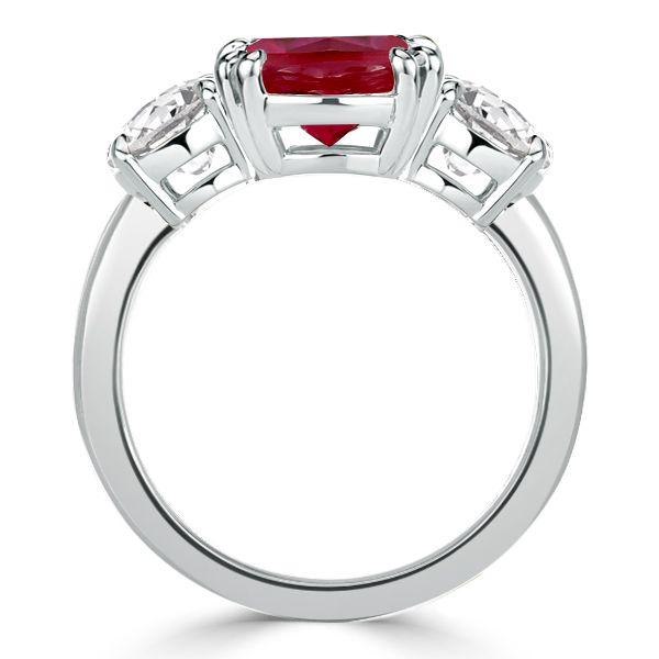 Ruby Engagement Ring: Three Stone Cushion Cut Sterling Silver Ring