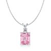 Emerald Cut Pink Pendant Necklace - 925 Sterling Silver - Choice of Chain Length & Plating