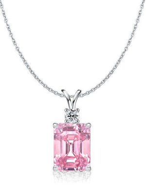 Emerald Cut Pink Pendant Necklace - 925 Sterling Silver - Choice of Chain Length & Plating