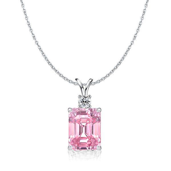 Emerald Cut Pink Pendant Necklace - 925 Sterling Silver - Choice of Chain Length & Plating