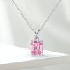Emerald Cut Pink Pendant Necklace - 925 Sterling Silver - Choice of Chain Length & Plating