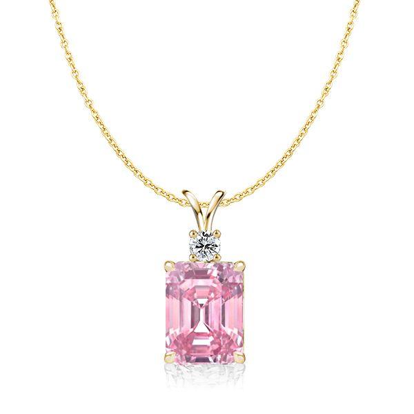 Emerald Cut Pink Pendant Necklace - 925 Sterling Silver - Choice of Chain Length & Plating