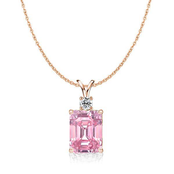 Emerald Cut Pink Pendant Necklace - 925 Sterling Silver - Choice of Chain Length & Plating