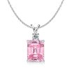 Emerald Cut Pink Pendant Necklace - 925 Sterling Silver - Choice of Chain Length & Plating