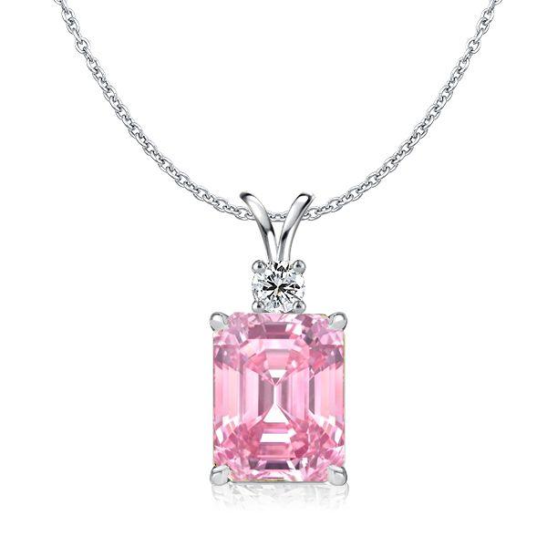 Emerald Cut Pink Pendant Necklace - 925 Sterling Silver - Choice of Chain Length & Plating