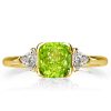 Peridot & Sapphire Three Stone Ring - Cushion Cut Sterling Silver Engagement Ring