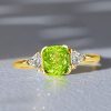 Peridot & Sapphire Three Stone Ring - Cushion Cut Sterling Silver Engagement Ring