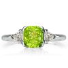 Peridot & Sapphire Three Stone Ring - Cushion Cut Sterling Silver Engagement Ring