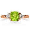 Peridot & Sapphire Three Stone Ring - Cushion Cut Sterling Silver Engagement Ring