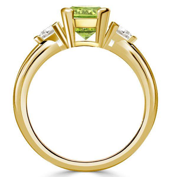 Peridot & Sapphire Three Stone Ring - Cushion Cut Sterling Silver Engagement Ring