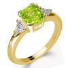 Peridot & Sapphire Three Stone Ring - Cushion Cut Sterling Silver Engagement Ring