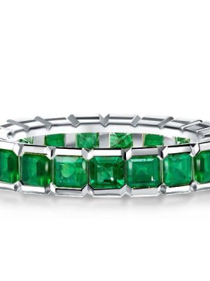 Emerald Cut Eternity Wedding Band - Sterling Silver Asscher Cut - Women's Ring