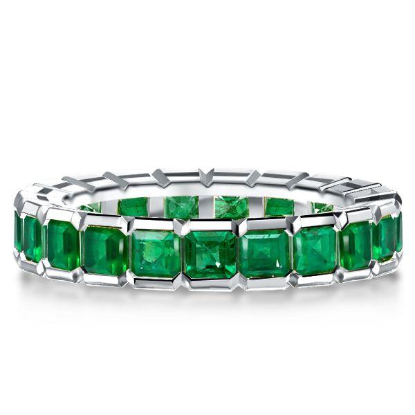 Emerald Cut Eternity Wedding Band - Sterling Silver Asscher Cut - Women's Ring