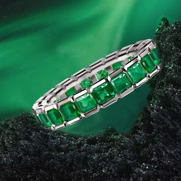 Emerald Cut Eternity Wedding Band - Sterling Silver Asscher Cut - Women's Ring