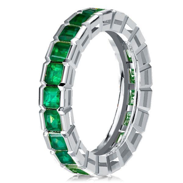 Emerald Cut Eternity Wedding Band - Sterling Silver Asscher Cut - Women's Ring