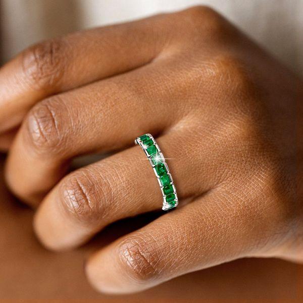 Emerald Cut Eternity Wedding Band - Sterling Silver Asscher Cut - Women's Ring