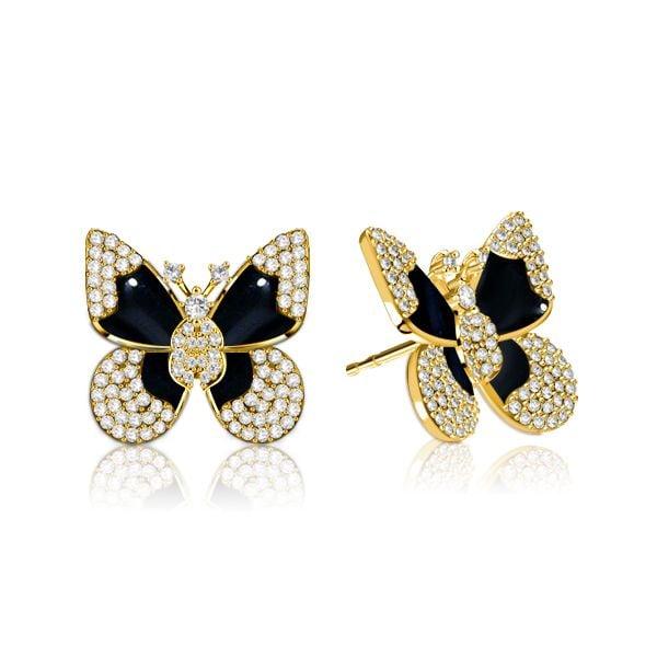 18K Gold Plated Sterling Silver Dancing Butterfly Stud Earrings for Women