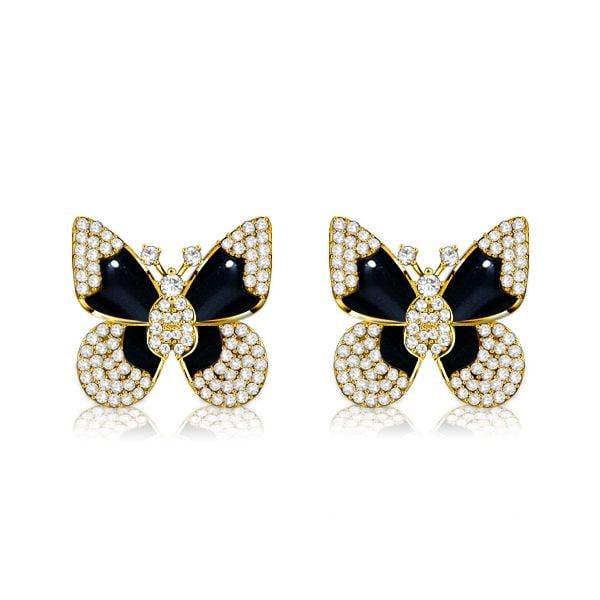 18K Gold Plated Sterling Silver Dancing Butterfly Stud Earrings for Women