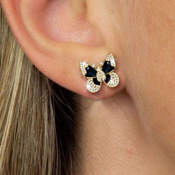 18K Gold Plated Sterling Silver Dancing Butterfly Stud Earrings for Women