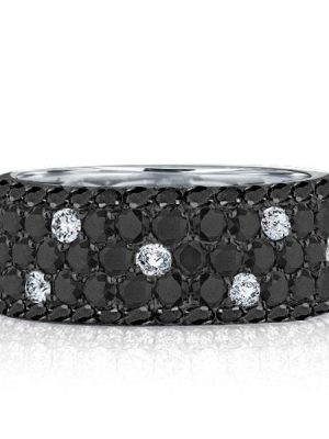 Five Row Black Sapphire Eternity Wedding Band in Rhodium Plated Sterling Silver